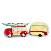 Woody Car and Camper Salt Pepper Shaker Set Camping RV Travel Ceramic Gift 2" H image 2
