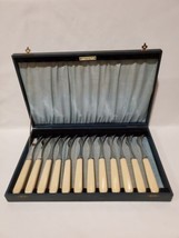 Rare Vintage Abercrombie &amp; Fitch 12 Pc Fish Cheese Knife Set With Case S... - £155.05 GBP