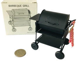Dollhouse Miniature Barbecue BBQ Grill on Wheels with Towel 1:12 Scale Black - £15.54 GBP