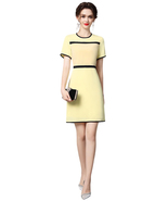 Celeb Amal Clooney Inspired Short Sleeve Yellow Shift Dress with Black T... - $2,072.70 MXN