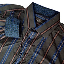 Bugatchi Uomo Men&#39;s Button Up Shirt XXL Black Blue Red Striped Flip Cuff - £42.24 GBP
