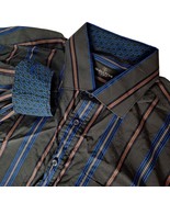 Bugatchi Uomo Men&#39;s Button Up Shirt XXL Black Blue Red Striped Flip Cuff - £41.79 GBP