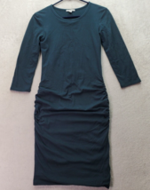 James Perse Bodycon Dress Womens Sz 1 Green Ruched Cotton Long Sleeve Ro... - $32.40