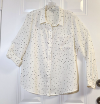 Skies Are Blue Blouse Top Size L ButtonUp Long Roll Tab Sleeves Cream Na... - $214.60 MXN