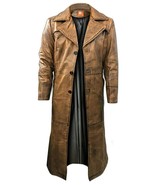 Men's Distressed Black Leather Long Coat  60s Revamp, Thick, Classy Mov... - $187.23