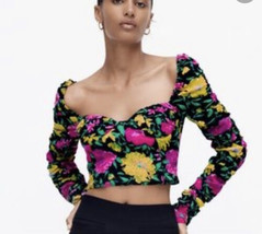 Zara Womens Floral  Multicolored Blouse Sweetheart Neck sz XS - £23.68 GBP