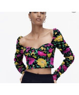 Zara Womens Floral  Multicolored Blouse Sweetheart Neck sz XS - $551.18 MXN