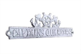 [Pack Of 2] Whitewashed Cast Iron Captains Quarters Sign with Ship Wheel and ... - £24.54 GBP