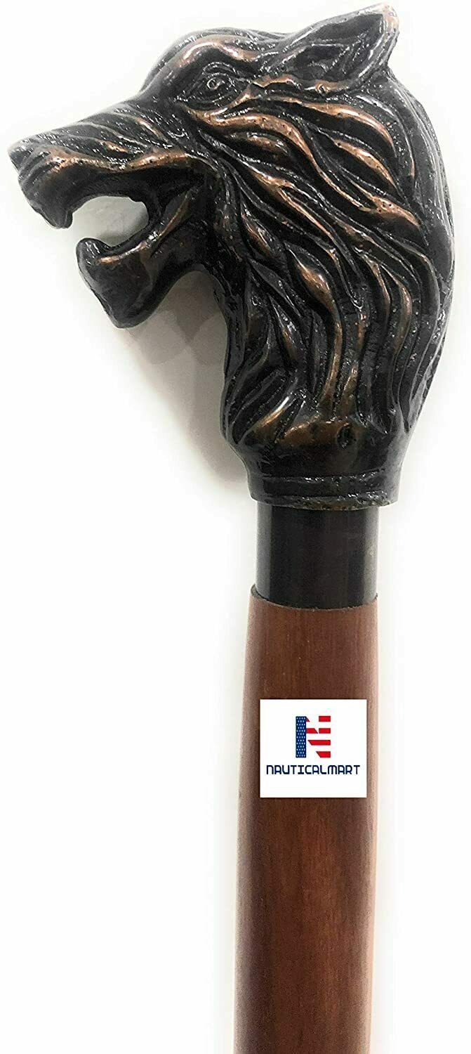 NauticalMart Walking Stick Wolf Gothic Walking Cane Vintage Antique Style - $69.00