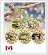 Usain Bolt 5pcs Gold Plated Commemorative Coins !!! - £30.68 GBP