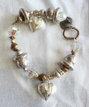 Elegant Silver-tone Aurora Borealis Cut Glass Bead Heart Bracelet 1980s vintage - $14.20
