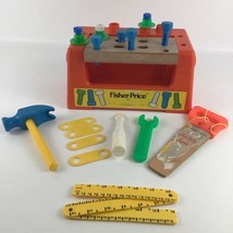 Fisher Price Wood Top Workbench Playset Tools Safety Saw Hammer Vintage 1980 Toy - £39.52 GBP