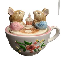 OTAGIRI Music Box Porcelain Mice HAPPY BIRTHDAY TO YOU Japan Hand Painted - $25.00