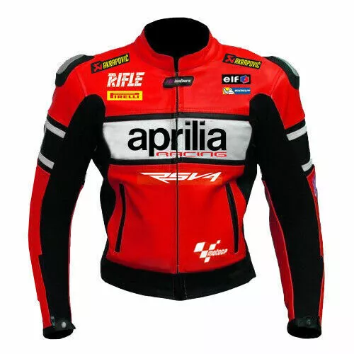 Aprilia Red/White RSV4 Cowhide Leather Racing Motorcycle Jacket with CE-... - £158.04 GBP