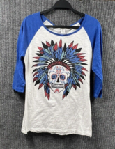 Original Cowgirl Sugar Skull Womens XL Shirt Blue White Tee Pullover Fea... - $17.87