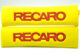 2 pieces (1 PAIR) Recaro Embroidery Seat Belt Cover Pads (Red on Yellow ... - $16.99