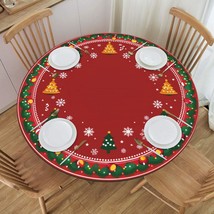 Christmas Tree Snowflake Round Fitted Tablecloth With Elastic Edged Decorative K - £23.34 GBP