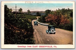 Generic Country Road Cars Greetings From East Greenville PA 1929 WB Postcard D15 - £3.92 GBP