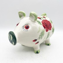 Vintage Hand Painted Italian Painted Ceramic Pig Piggy Bank Red Floral - £19.58 GBP