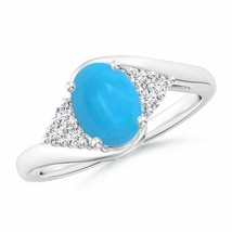 ANGARA 8x6mm Turquoise Ring with Trio Diamond Accents in Silver for Women, Girls - £471.89 GBP+
