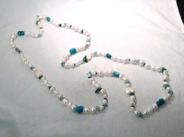 Vintage Mabe Pearl Turquoise &amp; Sea Glass Beaded Necklace K1480 - £59.35 GBP