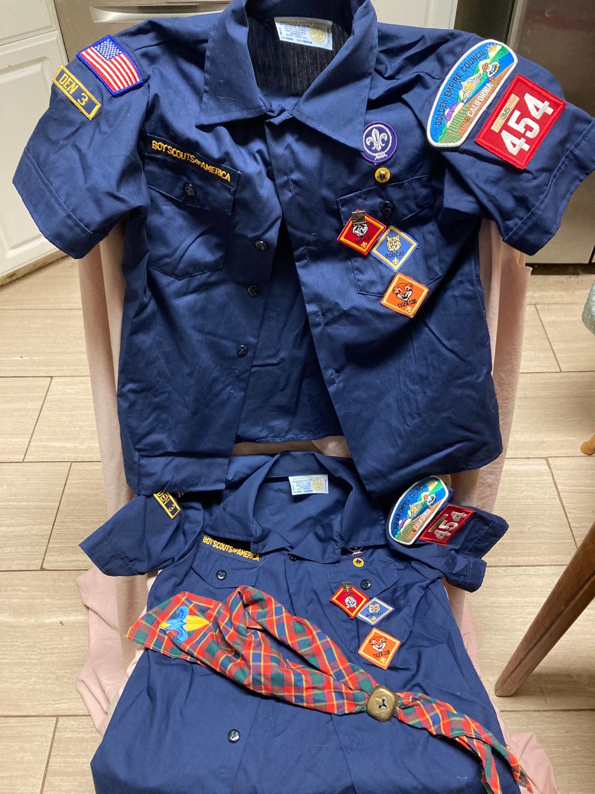 Boy Scouts of America Uniform Shirt Size M Navy Blue W/ Patches & handkerchief - $29.70