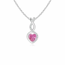 Pink Sapphire Infinity Heart Pendant with Diamonds in Silver (AAA, Size- 4MM) - £203.43 GBP