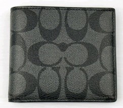 Coach Signature C Bifold Wallet F75083 Black / Gray Valentine&#39;s Father&#39;s Day - £70.26 GBP