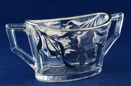 Silver Overlay Oval Glass Sugar Bowl 2-Handled - £7.21 GBP