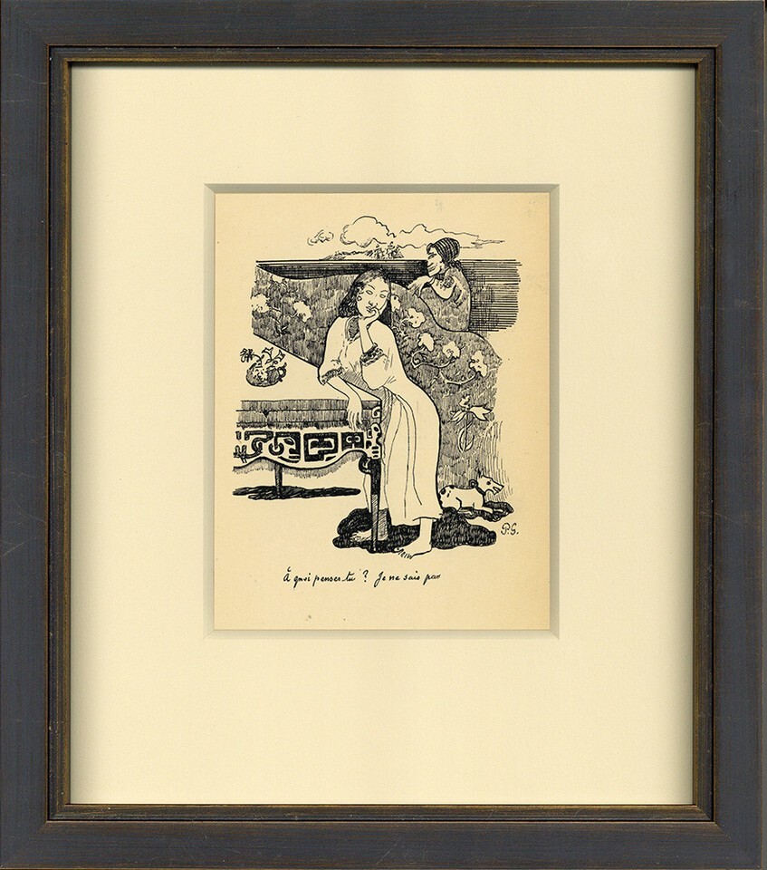 Original 1903 Paul Gauguin Line Block Print "à quoi penses tu? Je ne suis pas" - $248.81