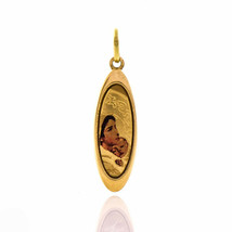 14k Solid Gold Virgin Mary Mother of Jesus Christian Medallion Pendant w Enamel - £142.08 GBP