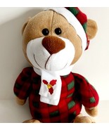 Christmas Teddy Bear Plaid Pajamas Plush 15&quot; Sugar Loaf Mistletoe Scarf ... - $33.94 CAD