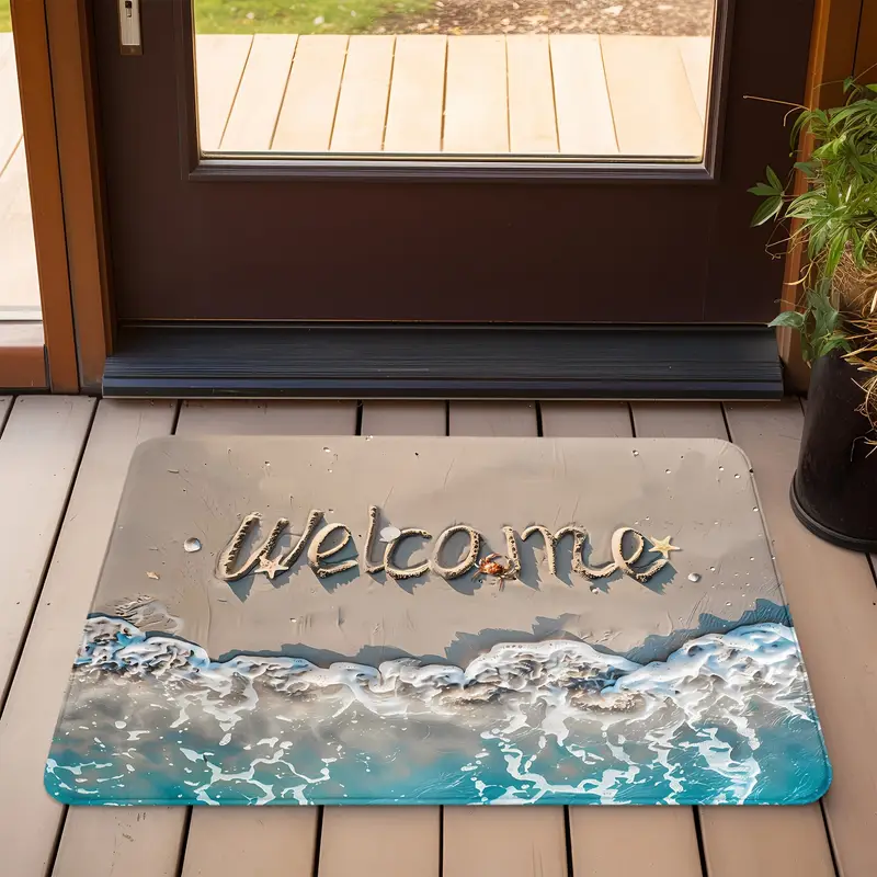 Welcome Door Mat 20&quot; x 30&quot; - Ocean Theme - Coastal Decor - £22.33 GBP