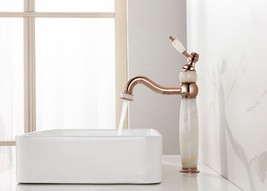 New Jade stone WHITE single hole rose gold Bathroom Sink Faucet Vessel tall Tap - £140.59 GBP