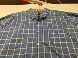 LL Bean Men&#39;s Long Sleeve Button Shirt White Blue Check Wrinkle Resistant XL Reg - £10.93 GBP