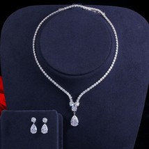CWWZircons Fashion Cubic Zirconia Water Drop Pendant Necklace and Earrings Brida - £27.58 GBP