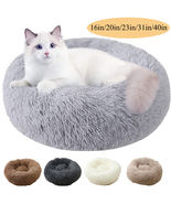 Pet Dog Cat Bed Donut Plush Fluffy Soft Warm Calming Bed Sleeping Kennel... - £25.16 GBP