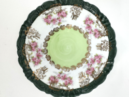 Elbogin Austria Antique Cabinet Plates Green Gold Roses Swirl Set 1890-1910 - $58.40