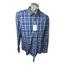 Bugatchi Umo Classic Blue Plaid Mens Shirt Size XL New - £75.43 GBP