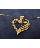 WOMENS VINTAGE ESTATE 14K GOLD NECKLACE W/ DIAMOND HEART PENDANT 5.3g  E... - £350.32 GBP