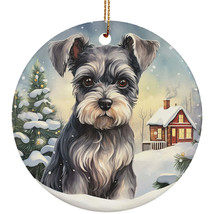 Cute Miniature Schnauzer Dog Christmas Winter Retro Ornament Ceramic Gift Decor - £12.01 GBP