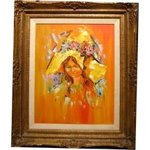 Untitled (Girl in Orange) by Rita Asfour, Oil on Canvas, 34.5&quot; x 29.5&quot;, Signed - £1,047.24 GBP