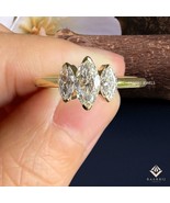 1.00 Carat Marquis Moissanite Three stone Engagement Ring / 10k 14k gold... - $231.03 CAD