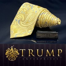 Donald J. Trump Signature Collection Yellow Gold Blue Paisley Necktie Silk - £79.51 GBP