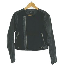 Lucky Brand Women&#39;s Small Black Faux Leather Suede Biker Moto Style Jacket Black - £56.61 GBP