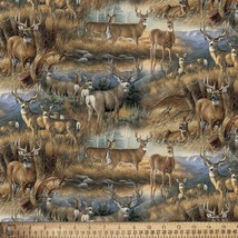 Cotton Deer Glance Bucks Does Antlers Multicolor Fabric Print by Yard D7... - $12.95