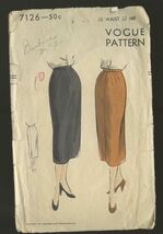 1951 - VOGUE pattern #7126 - Ladies Skirt Waist 28 Hip 37 - Slim 3 piece... - $6.88