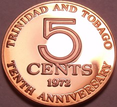 Trinidad &amp; Tobago 5 Cents, 1972 Cameo Proof~10th Anniversary of Independ... - £5.37 GBP