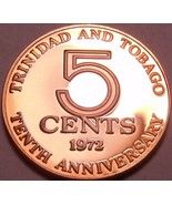 Trinidad &amp; Tobago 5 Cents, 1972 Cameo Proof~10th Anniversary of Independ... - £5.39 GBP