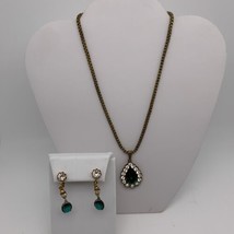 Vintage Signed MIRIAM HASKELL Green &amp; Clear Glass Bookchain Necklace &amp; Earrings - £160.62 GBP